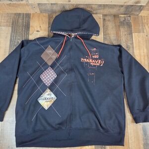 Makaveli Branded Mens 2X Navy Argyle Tupac Lenticular Graphic Y2K Vintage Hoodie